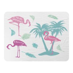 Benjamin Tate Design Palm & Flamingo Blanket in Natural - Size: 120 cm x 150 cm - thumbnail 1