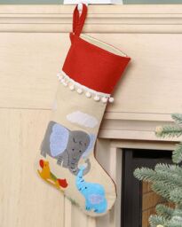 Dibor Set of 4 Natural Elephant Pom Pom Xmas Gift Christmas Stocking in Red - Size: 4 Pack - thumbnail 2