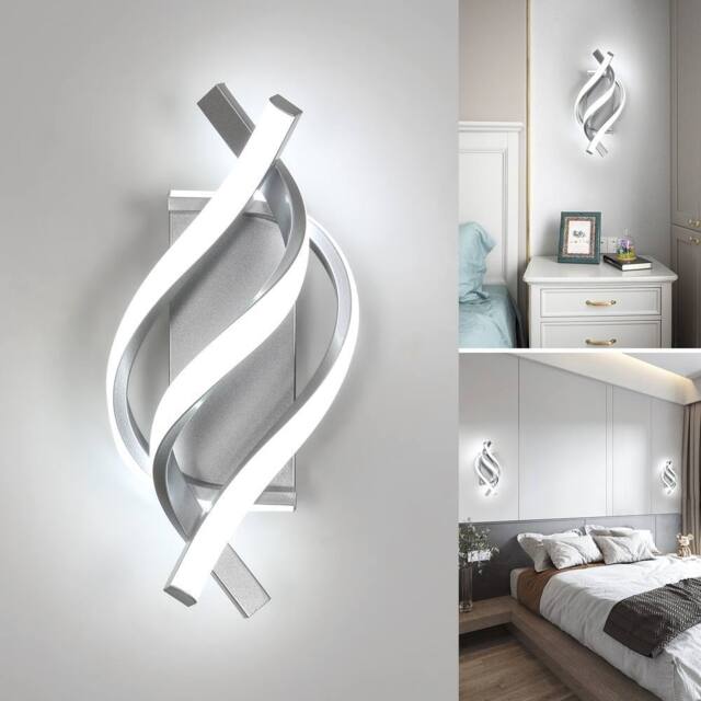 COMELY Indoor Wall Lights, 22W Modern Spiral Design Wall Lights, 6500K, Silver - image 1
