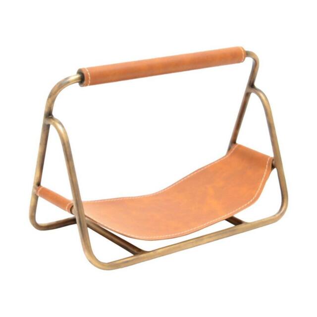 Lemon Pavilion Furniture and Decor Contemporary Hanging Leather Kindling Holder - L18 x W29.5 x H20 cm in Gold - image 1
