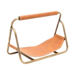 Lemon Pavilion Furniture and Decor Contemporary Hanging Leather Kindling Holder - L18 x W29.5 x H20 cm in Gold - thumbnail 1