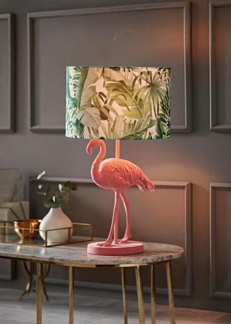 ValueLights Flo Pink Velvet Flamingo Bird Table Lamp With Tropical Palm Leaf Shade - image 1