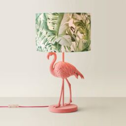 ValueLights Flo Pink Velvet Flamingo Bird Table Lamp With Tropical Palm Leaf Shade - thumbnail 6