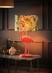 ValueLights Flo Pink Velvet Flamingo Bird Table Lamp With Tropical Palm Leaf Shade - thumbnail 2