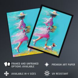 "Artery8 Wall Art Print Woman & Pet Windy Walk Dog Lover Abstract Art Framed Poster in Black - Size: W12"" x H16""" - thumbnail 2
