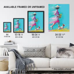 "Artery8 Wall Art Print Woman & Pet Windy Walk Dog Lover Abstract Art Framed Poster in Black - Size: W12"" x H16""" - thumbnail 3