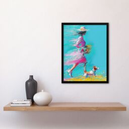 "Artery8 Wall Art Print Woman & Pet Windy Walk Dog Lover Abstract Art Framed Poster in Black - Size: W12"" x H16""" - thumbnail 4