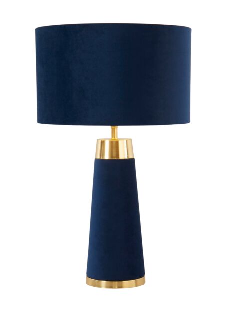 Lighting Collection Blue Velvet Satin Brass Table Lamp in Gold - image 1