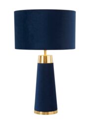 Lighting Collection Blue Velvet Satin Brass Table Lamp in Gold