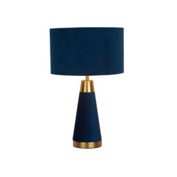 Lighting Collection Blue Velvet Satin Brass Table Lamp in Gold - thumbnail 2