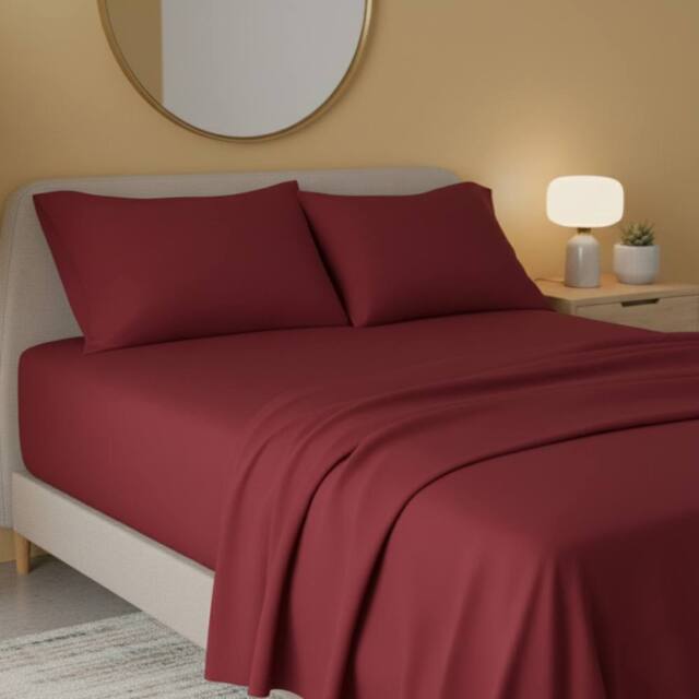 Snug City Flannelette Flat Sheet Soft Brushed Cotton Bedding for Warmth Comfort in Red - Size: Super King - image 1