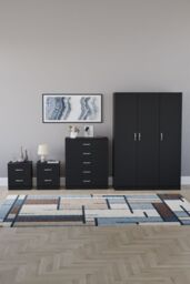 Home Discount Vida Designs 4Pc Bedroom Set 2xBedside Chest, 5 Drawer Chest, Wardrobe in Black - thumbnail 4