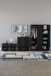 Home Discount Vida Designs 4Pc Bedroom Set 2xBedside Chest, 5 Drawer Chest, Wardrobe in Black - thumbnail 3