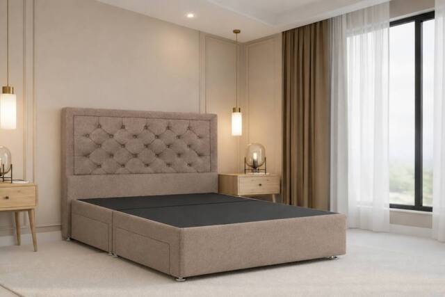 "Nexus Mattresses Ltd Tuscany Plush Divan Bed Base No Drawers - 54"" Headboard in Bronze - Size: Super King" - image 1