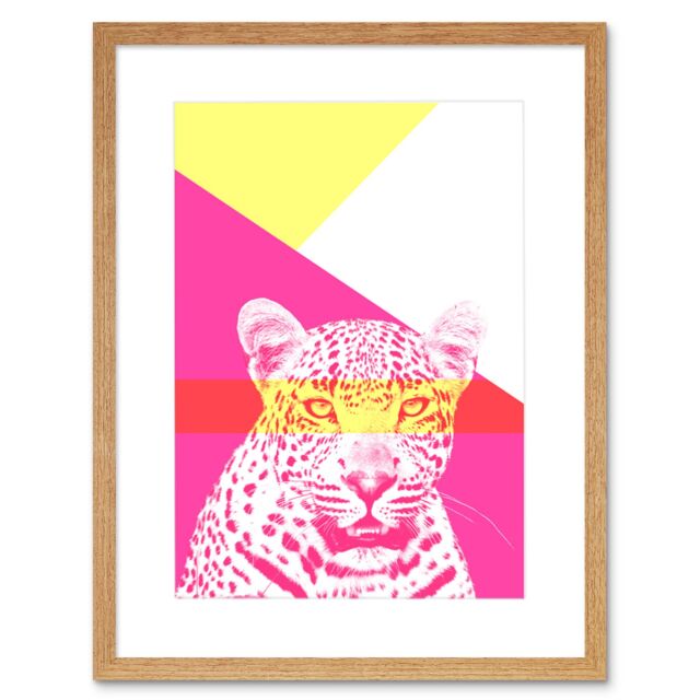 "Artery8 Wall Art Print Bold Animals Pink Leopard Art Framed 9x7 inch in Beige - Size: W7"" x H9""" - image 1