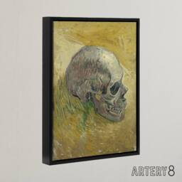 "Artery8 Human Skull Study in Yellow Van Gogh Black Framed Canvas Wall Art - Size: W12"" x H16""" - thumbnail 2