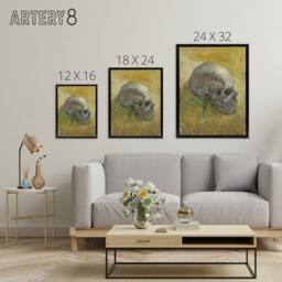 "Artery8 Human Skull Study in Yellow Van Gogh Black Framed Canvas Wall Art - Size: W12"" x H16""" - thumbnail 4