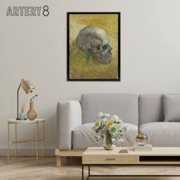 "Artery8 Human Skull Study in Yellow Van Gogh Black Framed Canvas Wall Art - Size: W12"" x H16""" - thumbnail 3