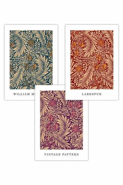 ARTZE Set of 3 William Morris Vintage Larkspur Autumn Colours Art Posters - Size: W50 cm x H70 cm - image 1
