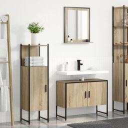 Berkfield Home 3 Piece Bathroom Furniture Set Sonoma Oak Engineered Wood in Brown - thumbnail 4