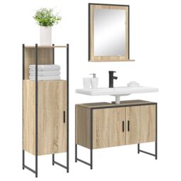 Berkfield Home 3 Piece Bathroom Furniture Set Sonoma Oak Engineered Wood in Brown - thumbnail 3