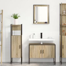 Berkfield Home 3 Piece Bathroom Furniture Set Sonoma Oak Engineered Wood in Brown - thumbnail 1