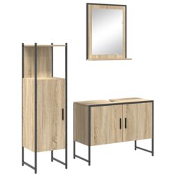 Berkfield Home 3 Piece Bathroom Furniture Set Sonoma Oak Engineered Wood in Brown - thumbnail 2