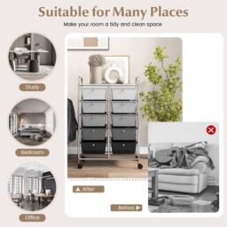 Costway 10 Drawers Storage Trolley Mobile Rolling Utility Cart Home Office Organizer in Black - thumbnail 5