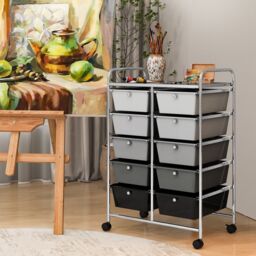 Costway 10 Drawers Storage Trolley Mobile Rolling Utility Cart Home Office Organizer in Black - thumbnail 3