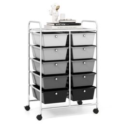 Costway 10 Drawers Storage Trolley Mobile Rolling Utility Cart Home Office Organizer in Black - thumbnail 1