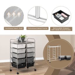 Costway 10 Drawers Storage Trolley Mobile Rolling Utility Cart Home Office Organizer in Black - thumbnail 6