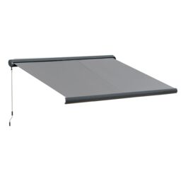 OUTSUNNY LED Light Cassette Electric/Manual Awning Window Sun Shade Grey in Light Grey - thumbnail 2