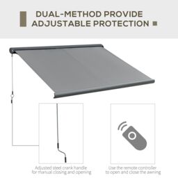 OUTSUNNY LED Light Cassette Electric/Manual Awning Window Sun Shade Grey in Light Grey - thumbnail 4