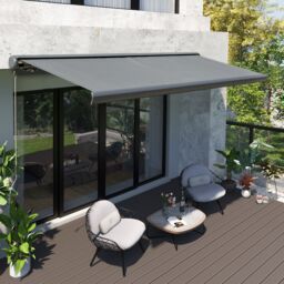 OUTSUNNY LED Light Cassette Electric/Manual Awning Window Sun Shade Grey in Light Grey - thumbnail 1