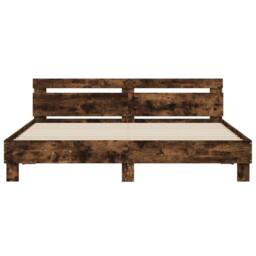 Berkfield Home Bed Frame with LED without Mattress Smoked Oak 200x200 cm in Brown - thumbnail 7