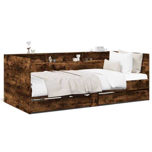 Berkfield Home Daybed with Drawers without Mattress Smoked Oak 90x200 cm in Brown - image 1