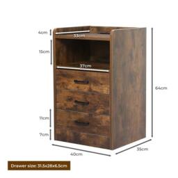 Havendro Table Nightstand USB Charger Outlet LED 3 Drawers in Brown - Size: 0.6m2 - thumbnail 2