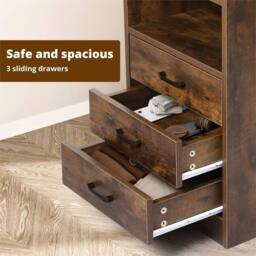 Havendro Table Nightstand USB Charger Outlet LED 3 Drawers in Brown - Size: 0.6m2 - thumbnail 6