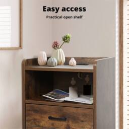 Havendro Table Nightstand USB Charger Outlet LED 3 Drawers in Brown - Size: 0.6m2 - thumbnail 5
