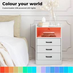 Havendro Table Nightstand USB Charger Outlet LED 3 Drawers in Brown - Size: 0.6m2 - thumbnail 7