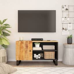 Berkfield Home TV Cabinet 80x33x46 cm Solid Wood Mango&Engineered Wood in Brown - Size: 80 x 33 x 46 cm - thumbnail 2