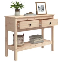 Berkfield Home Console Table 100x35x75 cm Solid Wood Pine in Brown - Size: 100 x 35 x 75 cm - thumbnail 5