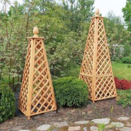 Primrose Wooden Garden Obelisk for Garden Climbers Climbing Plants 64cm x 180cm in Natural - Size: 64 cm x 180 cm