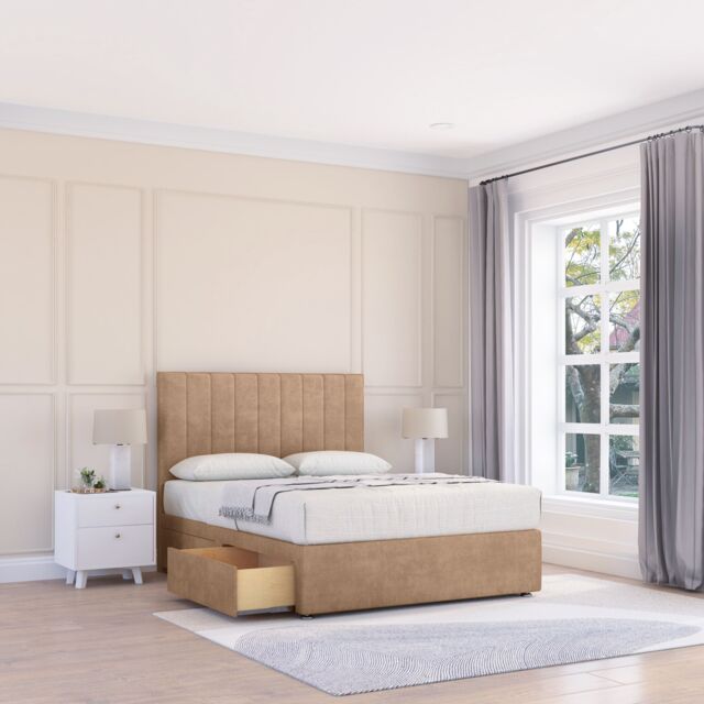 "Sloomy Kansas Divan Bed Base 2 Drawers & 26"" Struts Headboard in Light Sand - Size: Super King" - image 1