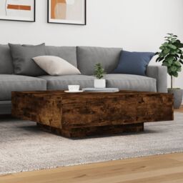 Berkfield Home Coffee Table with LED Lights Smoked Oak 100x100x31 cm in Brown - Size: 100 x 100 x 31 cm - thumbnail 4
