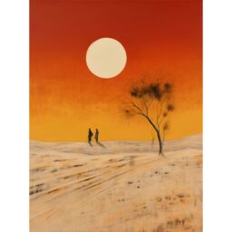 "Artery8 Wall Art Print Desert Landscape Sunset Sun Oil Painting Amber Orange Yellow Windswept Dunes Poster - Size: W18"" x H24""" - thumbnail 1