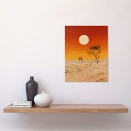 "Artery8 Wall Art Print Desert Landscape Sunset Sun Oil Painting Amber Orange Yellow Windswept Dunes Poster - Size: W18"" x H24""" - thumbnail 2