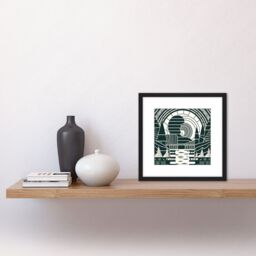 Artery8 Dark Forest Green Cream Geometric Abstract Painting Square Wooden Framed Wall Art Print Picture 8X8 Inch in Black - thumbnail 2