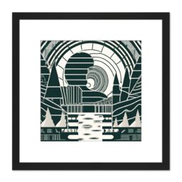 Artery8 Dark Forest Green Cream Geometric Abstract Painting Square Wooden Framed Wall Art Print Picture 8X8 Inch in Black - thumbnail 1
