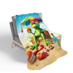 Warren Reed - Designer Frog On A Beach Holiday Sherpa Blanket in Yellow - Size: Large - thumbnail 2